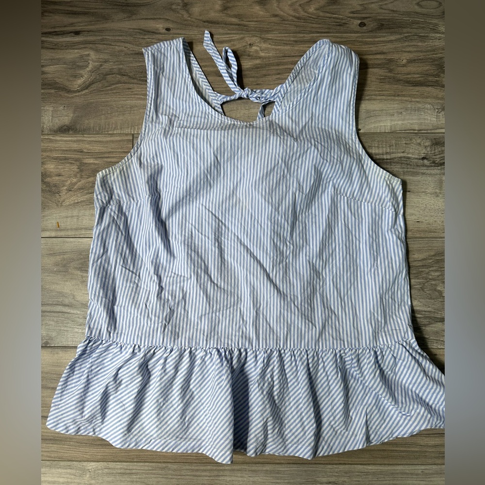 J Crew Peplum Striped Sleeveless Top with Bow Details Lightweight Blue White S